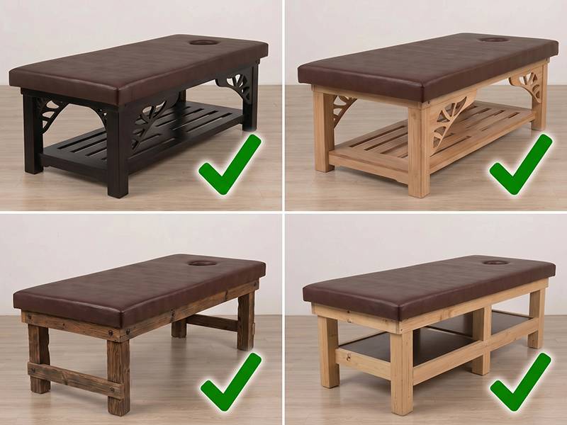 Matelas de remplacement Kitama avec plaque multiplex monté sur une structure de table de massage en bois