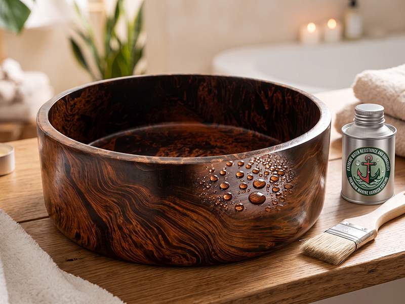 Interior de la bañera para pies de madera de mango con sellado de barniz marino y veta natural
