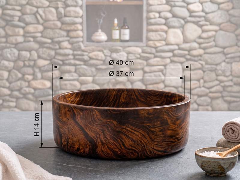 Medidas de la bañera para pies de madera de mango: diámetro exterior 40 cm, interior 37 cm, altura 14 cm