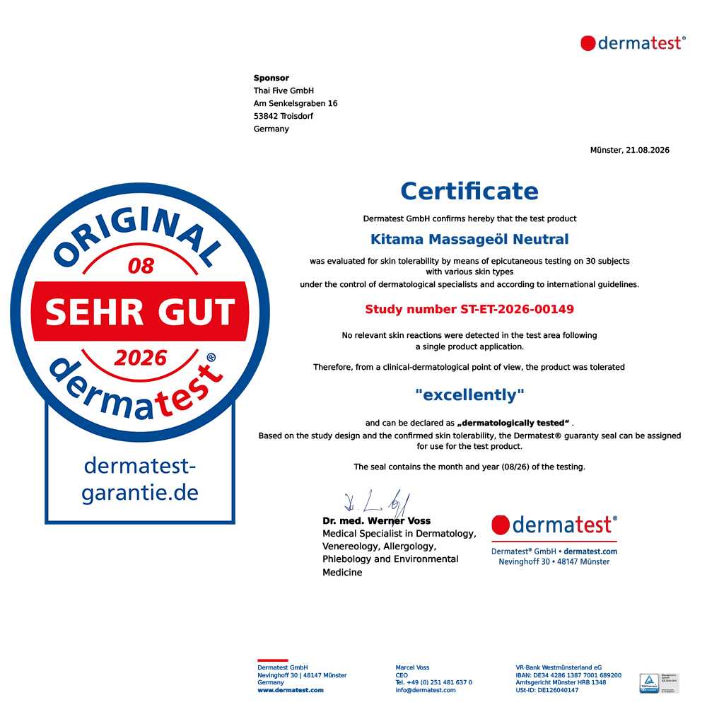 Dermatest Sehr Gut Siegel Kitama Massageöl