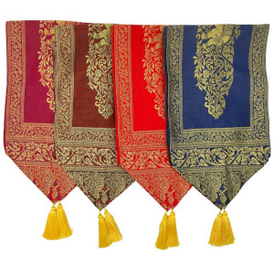Fabric Runner with Tassels &amp; Elephant Pattern...