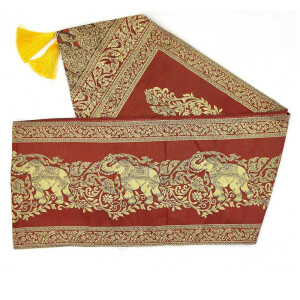 Fabric Runner with Tassels & Elephant Pattern 23x200cm Brown