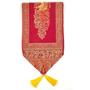 Fabric Runner with Tassels & Elephant Pattern...