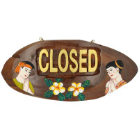 Türschild: OPEN-CLOSED aus Teak-Holz mit Thai Malerei