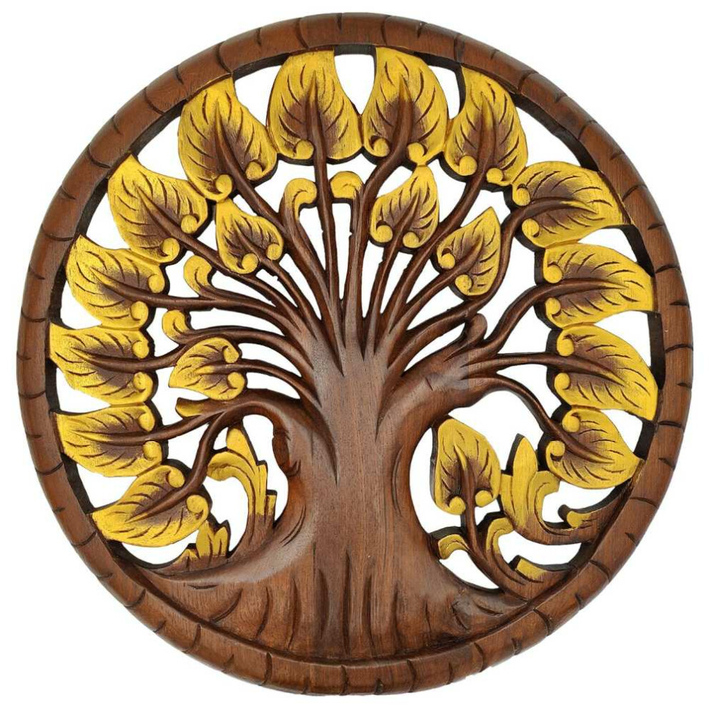 Thai Teak Wood Carving Bodhi Tree of Life Ø 60cm