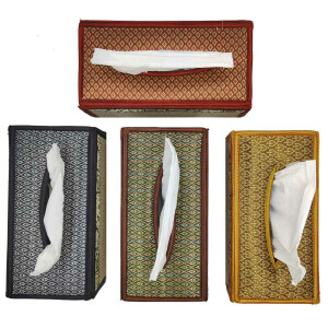 Caja para pañuelos cosméticos de rafia con estampado de elefantes