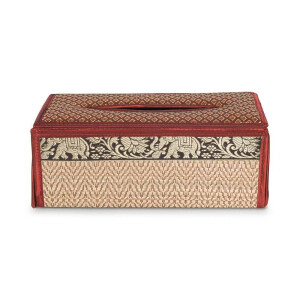 Taschentuchbox Kosmetiktuchbox aus Bast mit Elefantenmuster