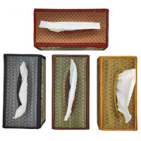 Caja para pañuelos cosméticos de rafia con estampado de elefantes