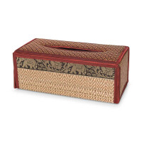 Cosmetic Tissue Box box made of raffia with elephant pattern Red / Gold