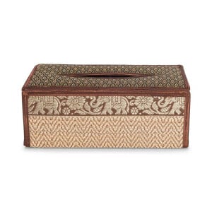 Taschentuchbox Kosmetiktuchbox aus Bast mit Elefantenmuster Braun / Gold
