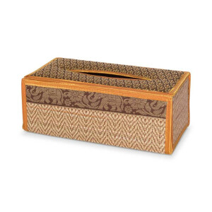 Cosmetic Tissue Box box made of raffia with elephant pattern Orange / Brown