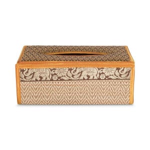 Cosmetic Tissue Box box made of raffia with elephant pattern Orange / Brown