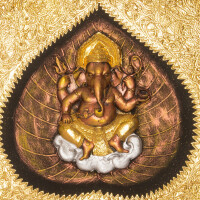 Thai Struktur Bild Ganesha gold - 60 x 60 cm