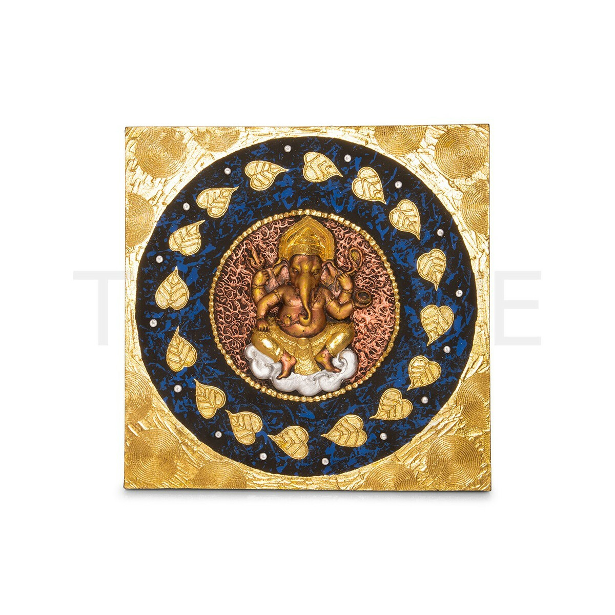 Thai Struktur Bild Ganesha blau-gold - 60 x 60 cm