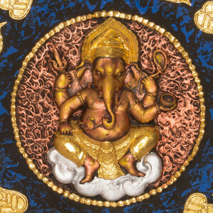 Thai Struktur Bild Ganesha blau-gold - 60 x 60 cm