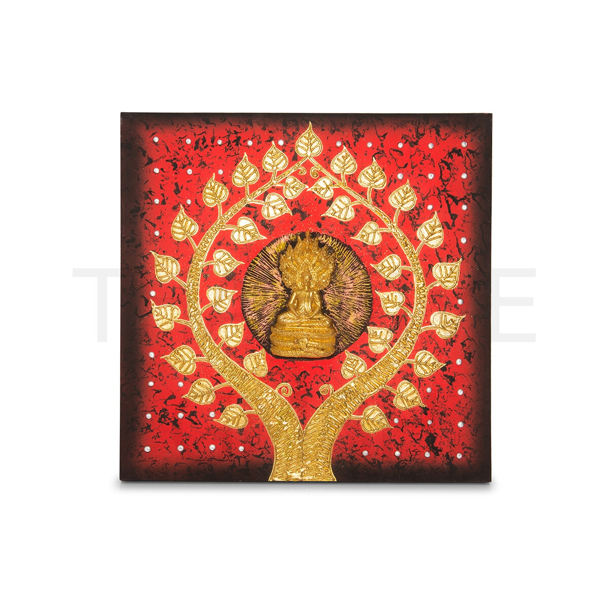 Cuadro tailandés Buda sentado rojo-oro - 60 x 60 cm