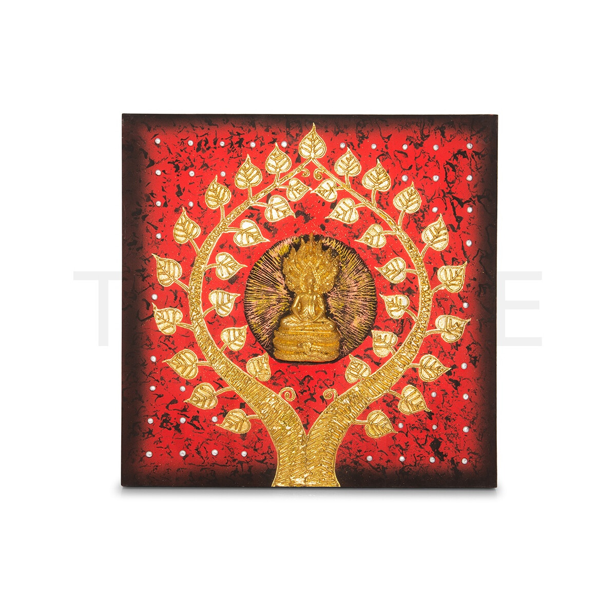 Thai structure picture Buddha sitting red-gold - 60 x 60 cm