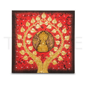 Thai structure picture Buddha sitting red-gold - 60 x 60 cm