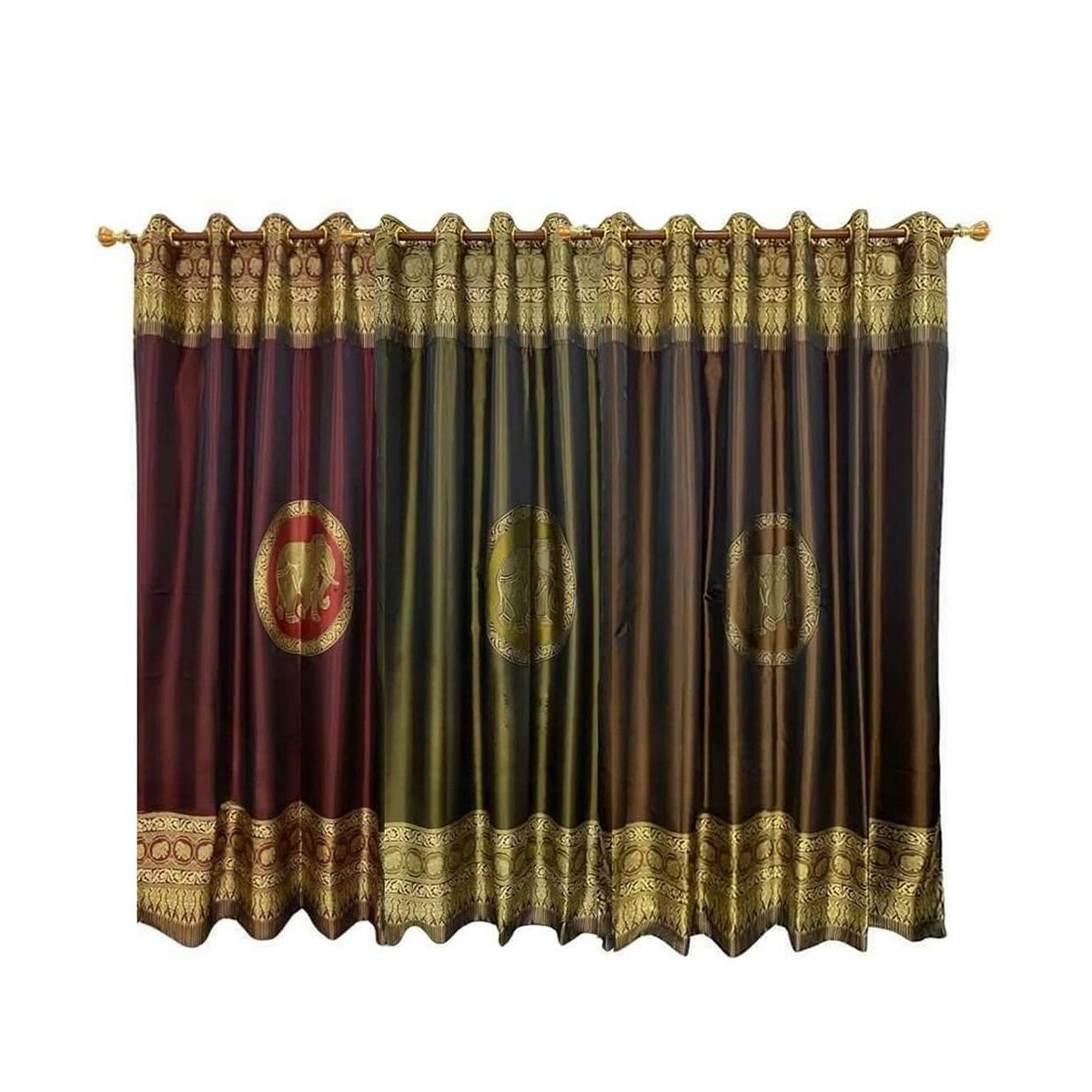 Thai Silk Curtain with Elephant Pattern & Eyelets