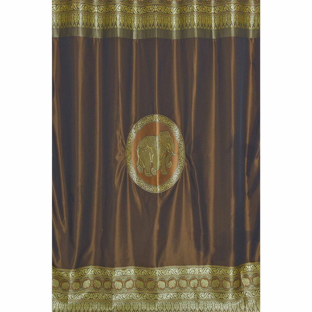 Thai Silk Curtain with Elephant Pattern & Eyelets 250x200cm Brown
