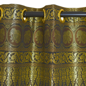 Thai Silk Curtain with Elephant Pattern & Eyelets 250x200cm Brown