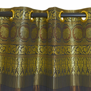 Thai Silk Curtain with Elephant Pattern & Eyelets 250x200cm Brown