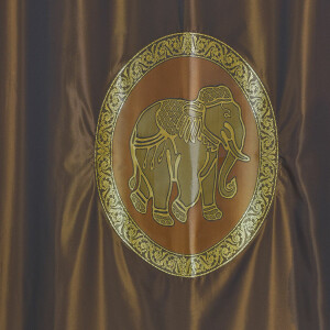 Thai Silk Curtain with Elephant Pattern & Eyelets 250x200cm Brown