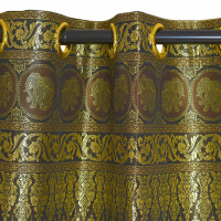 Thai Silk Curtain with Elephant Pattern & Eyelets 250x200cm Brown