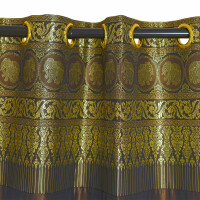 Thai Silk Curtain with Elephant Pattern & Eyelets 250x200cm Brown