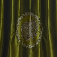 Thai Silk Curtain with Elephant Pattern & Eyelets 250x200cm Green