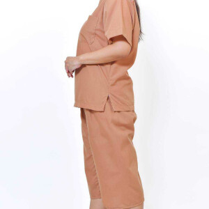 Set de vêtements pour clients trad. Pantalon + t-shirt de massage thaï, beige-marron