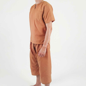 Kunden-Kleidung Set für trad. Thaimassage Hose + Shirt, beige-braun