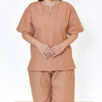 Set de vêtements pour clients trad. Pantalon + t-shirt de massage thaï, beige-marron