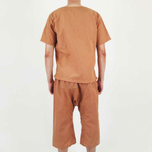 Kunden-Kleidung Set für trad. Thaimassage Hose + Shirt, beige-braun Größe: M