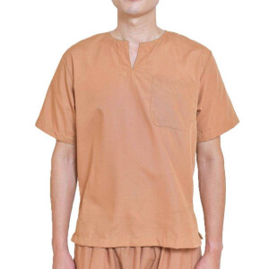 Kunden-Kleidung Set für trad. Thaimassage Hose + Shirt, beige-braun Größe: L