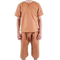 Client clothing set for trad. Thai massage trousers + shirt, beige-brown Size: L
