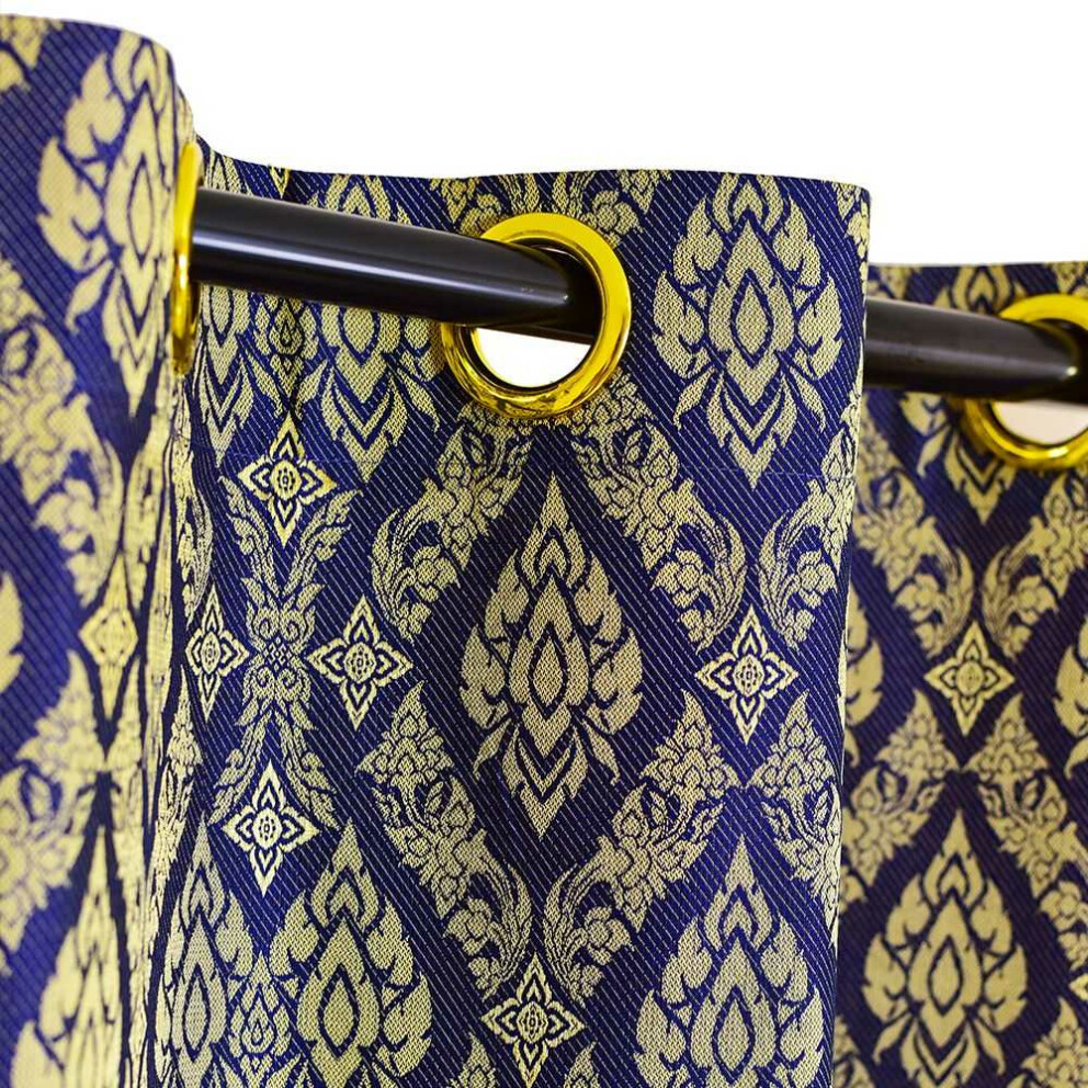 Thai Silk Curtain with Thai Pattern & Eyelets Blue 240x200cm