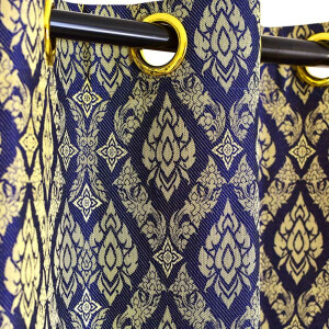 Blå gardin Thai mönster 240x200 cm – Rumsdelare