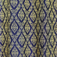 Rideau en soie thaïlandaise avec motif thaï & œillets bleu 240x200cm