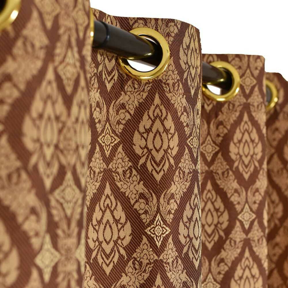 Thai Silk Curtain with Thai Pattern & Eyelets Brown 240x200cm