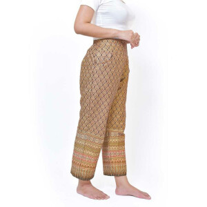Pantalón con coloridos motivos de pareo tailandés para masaje tailandés Color: Marrón