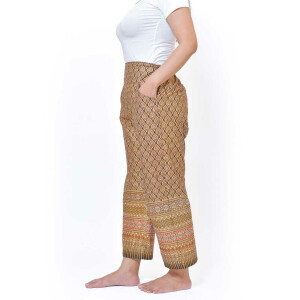 Pants with colourful Thai Sarong patterns for Thai Massage Colour: Brown