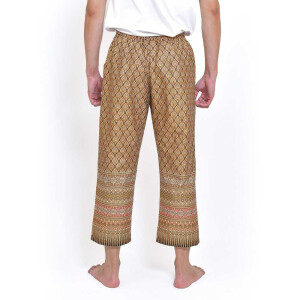Hose mit bunten Thai Sarong Mustern für Thaimassage Farbe: Braun