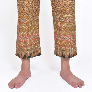Hose mit bunten Thai Sarong Mustern für Thaimassage Farbe: Braun