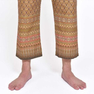 Pantalon avec des motifs colorés sarong thaï pour le massage thaïlandais Coleur: Marron
