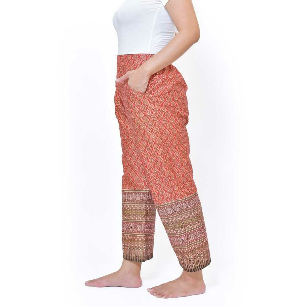 Hose mit bunten Thai Sarong Mustern für Thaimassage Farbe: Rot