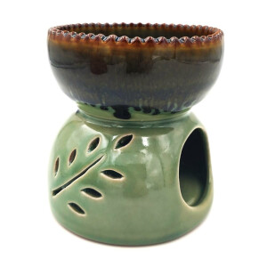 Lampe für Duftöl, Massageöl Wärmer aus Keramik für Teelicht Grün