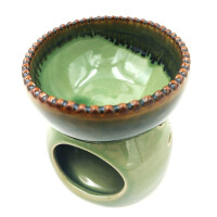 Lamp for fragrance oil, massage oil warmer made of ceramic for tea light Green