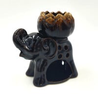 Lamp for scented oil made of ceramic for tea light Elephant Lotus Dark brown