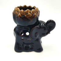 Lamp for scented oil made of ceramic for tea light Elephant Lotus Dark brown